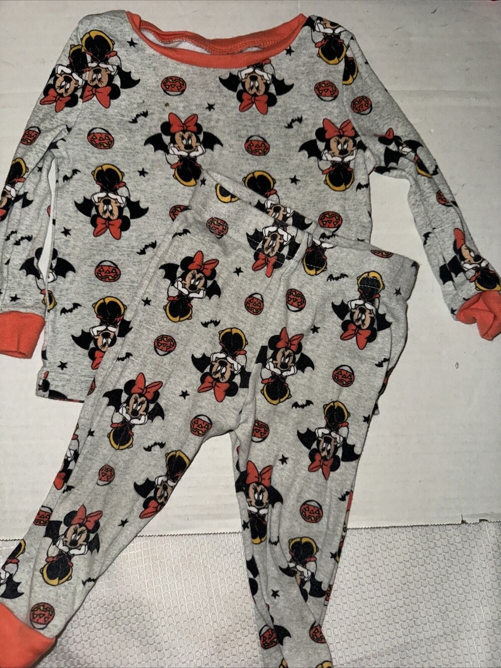 Toddler Girl's Size 12 Months Minnie Mouse Halloween Snug Fit Pajama Set gray